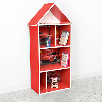 Дерев'яна дитяча полиця стелаж у вигляді будиночка під іграшки або книги Bambi H 2020-18-2 Червоний