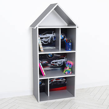 Дитяча полиця-будиночок під іграшки або книги з малюнком Машина BMW із ДСП Bambi H 2020-16-2 Сірий