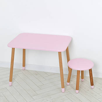 Дитячий столик зі стільчиком із МДФ на дерев'яних ніжках Bambi 04-026R Рожевий