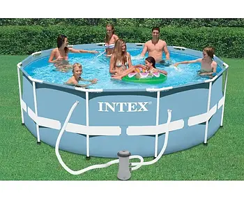 Каркасний круглий басейн з фільтром і сходами Intex 26718 для дачі 366 x 122 см на 10685 л Блакитний