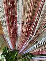 Штори нитки кісея "Дощ" з люрексом № 1-5-6 Фуксія+рожевий+білий, 3.0-2.9 м