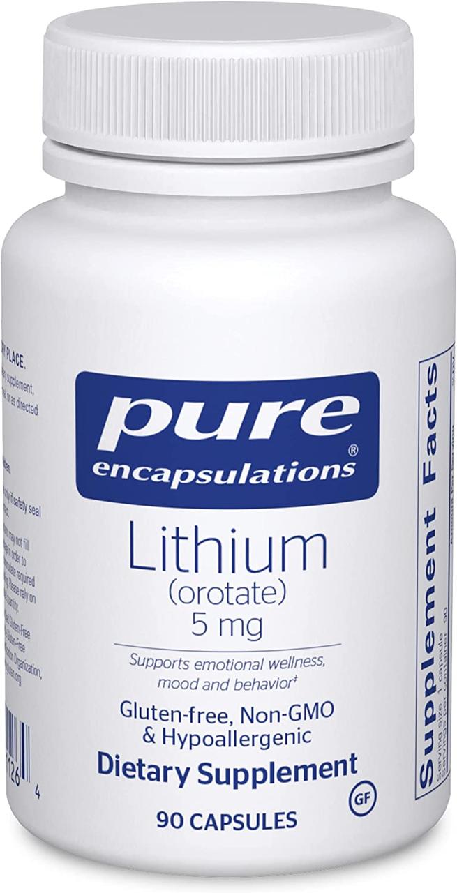 Pure Encapsulations Lithium Orotate / Літій оротат для підтримки пам'яті 5 мг 90 капсул, фото 1