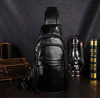 Классическая мужская сумка бананка на грудь барсетка на плечо кросс боди черная экокожа высокое качество