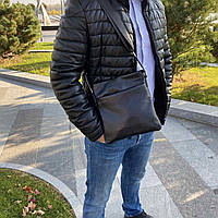 Кожаная мужская сумка планшетка черная полевая барсетка из натуральной кожи высокое качество