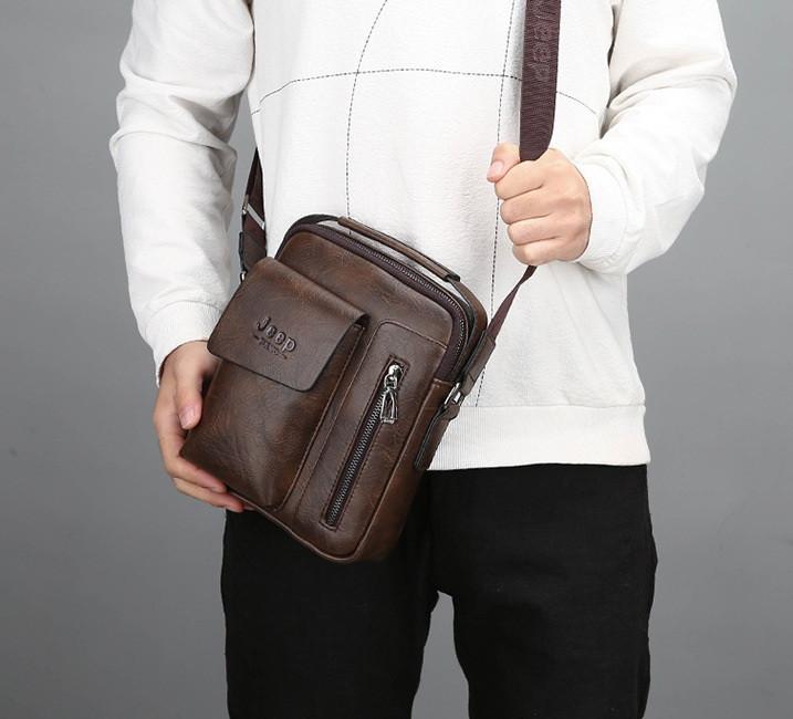 Мужская сумка планшет Jeep повседневная на плечо, барсетка сумка-планшет для мужчин эко кожа Джип высокое - фото 4 - id-p1858277220
