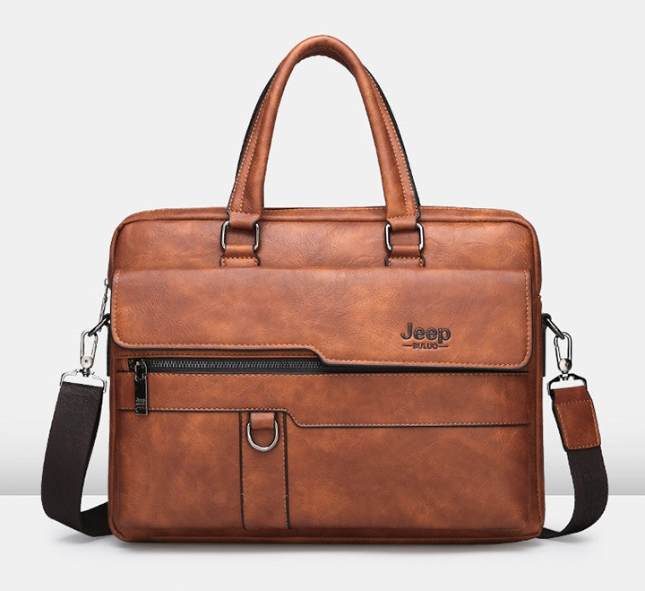 Мужская сумка для ноутбука Jeep эко кожа портфель для планшета документов папок А4 Светло-коричневый высокое - фото 3 - id-p1858277520