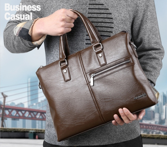 Мужской деловой портфель для документов формат А4 мужская сумка для планшета ноутбука бумаг Светло-коричневый - фото 3 - id-p1858275702