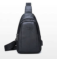 Мужская бананка сумка на грудь, барсетка на плечо кроссбоди слинг Jeep с USB экокожа Черный высокое качество