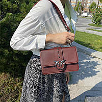 Женская мини сумочка клатч в стиле Pinko с птичками. Маленькая сумка на цепочке Пинко птички бордовая зеленая