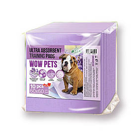 Пелюшки для дорослих собак і цуценят гігієнічні одноразові WOW Pets ULTRA ABSORBENT Training Pads 60х60 см Лаванда 10 шт.