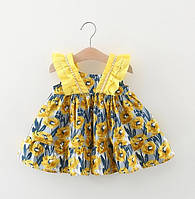 Летнее платье для девочек. Детский сарафан в цветочек на лето, желтый