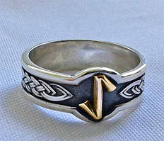 Кільце з золотою руною Ейваз, Евіс (Eihwaz) з чорнінням