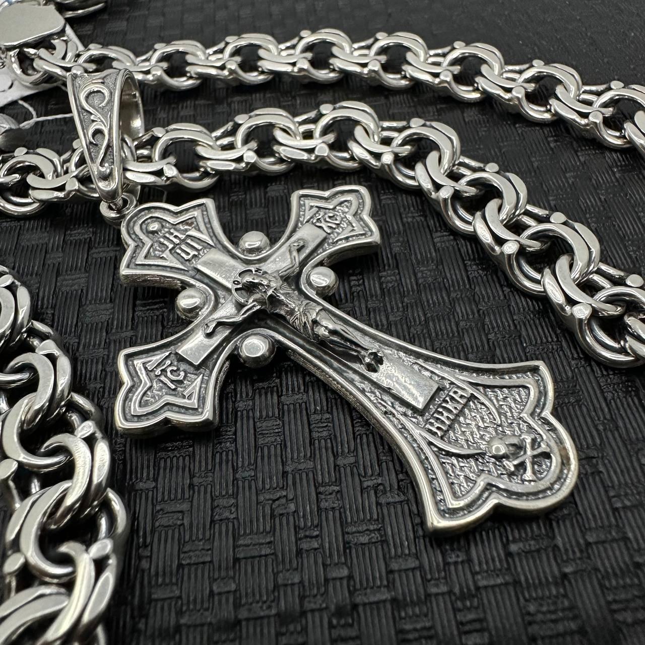 Масивний срібний комплект ланцюжок з хрестом на шию срібло 925 проби чорнене