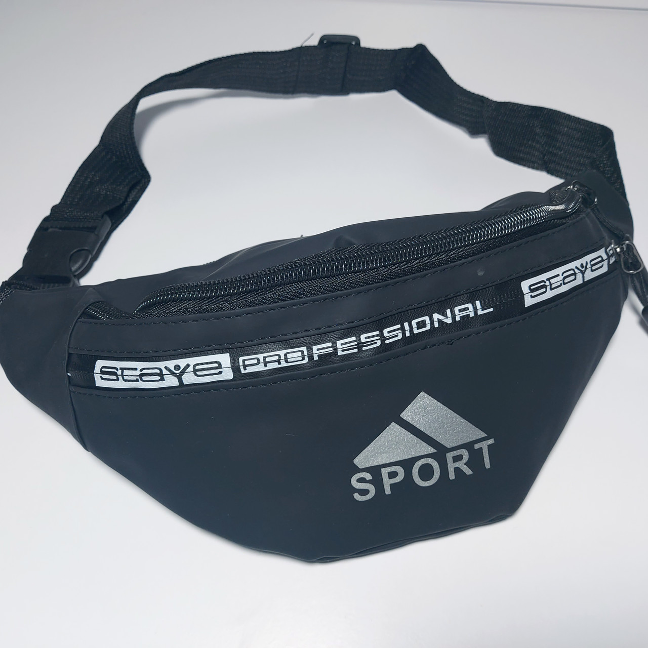 Поясна сумка бананка колір чорний 3 кармана, фото 1