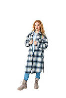 Довге жіноче пальто в клітинку з поясом Оверсайз