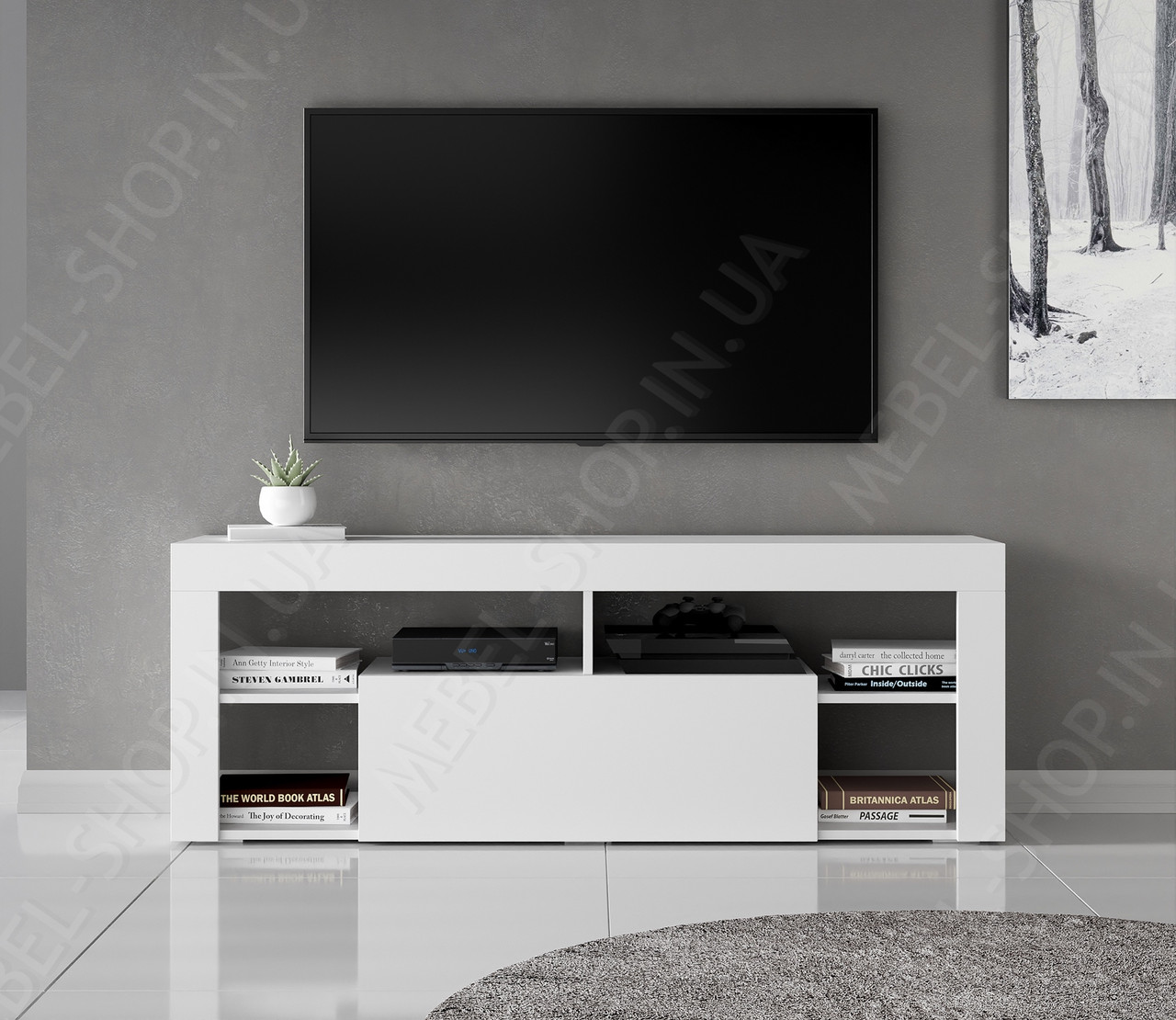 Тумба під тв від виробника 140 см Тумба під телевізор з полицями з ДСП Сучасна підлогова тумба під TV, фото 1