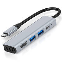 Хаб USB Type C HW-6004B 4 в 1, HDMI 4K, 2xUSB, PD, хаб для макбука USB C