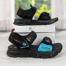 Босоніжки дитячі для хлопчика чорні з блакитним на липучках Y.Top 5087 36