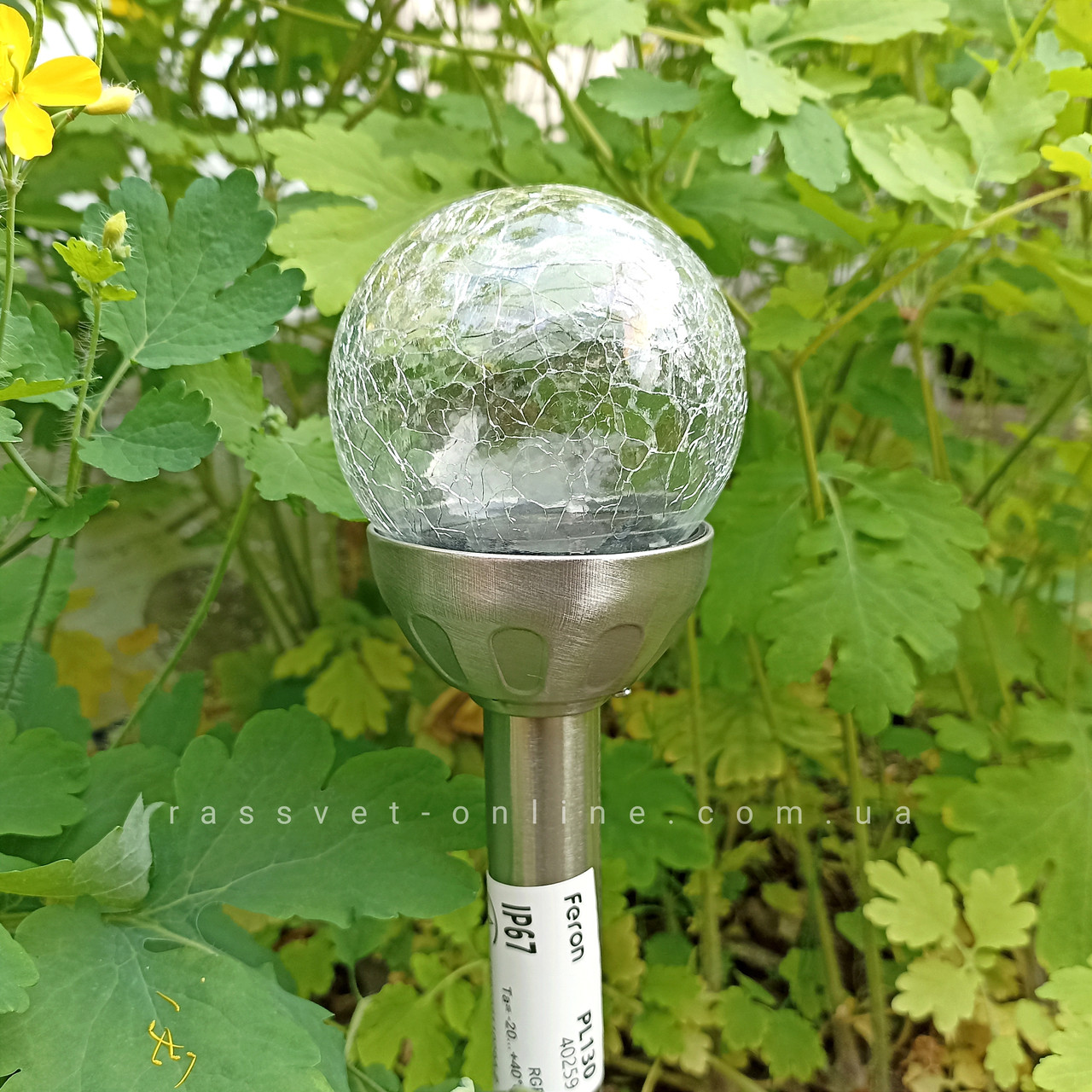Садовый светильник на солнечной батарее Feron PL130 (PL256) RGB "паутинка" стеклянный шар - фото 1 - id-p1858320769