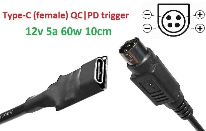 Перехідник на 12v (max 5a, 60w) 4pin RP (Kycon) 8-10cm з USB Type-C (Female) Quick Charge Power Delivery QC|PD тригер (A class) 1