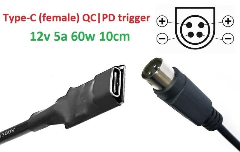Перехідник на 12v (max 5a, 60w) 4pin UP (Kycon) 8-10cm з USB Type-C (Female) Quick Charge Power Delivery QC|PD тригер (A class) 1