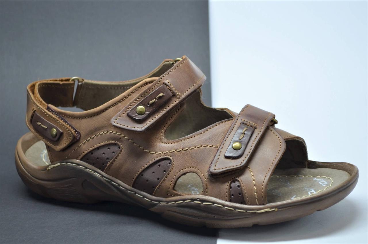 Чоловічі польські шкіряні сандалі коричневі Vitox 312913