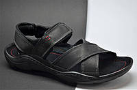Мужские модные польские кожаные сандалии черные Mario Boschetti 5336