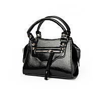Сумка женская лаковая, вместительная стильная сумочка на молнии, Черный "Kg"