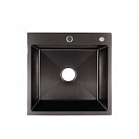 Мойка кухонная металлическая квадратная Lidz Brush Black H5050B 3.0/0.8 мм, 500х500х220 мм -KTY24-