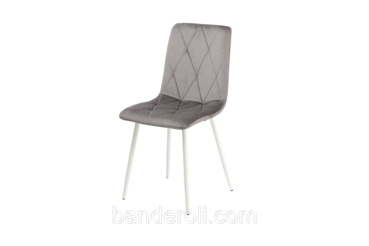 Стілець Fred сірий велюр OR-852 на металевих білих ногах., фото 1