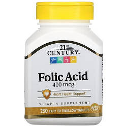 Вітаміни та мінерали 21st Century Folic Acid 400 mcg (250 таблеток.)