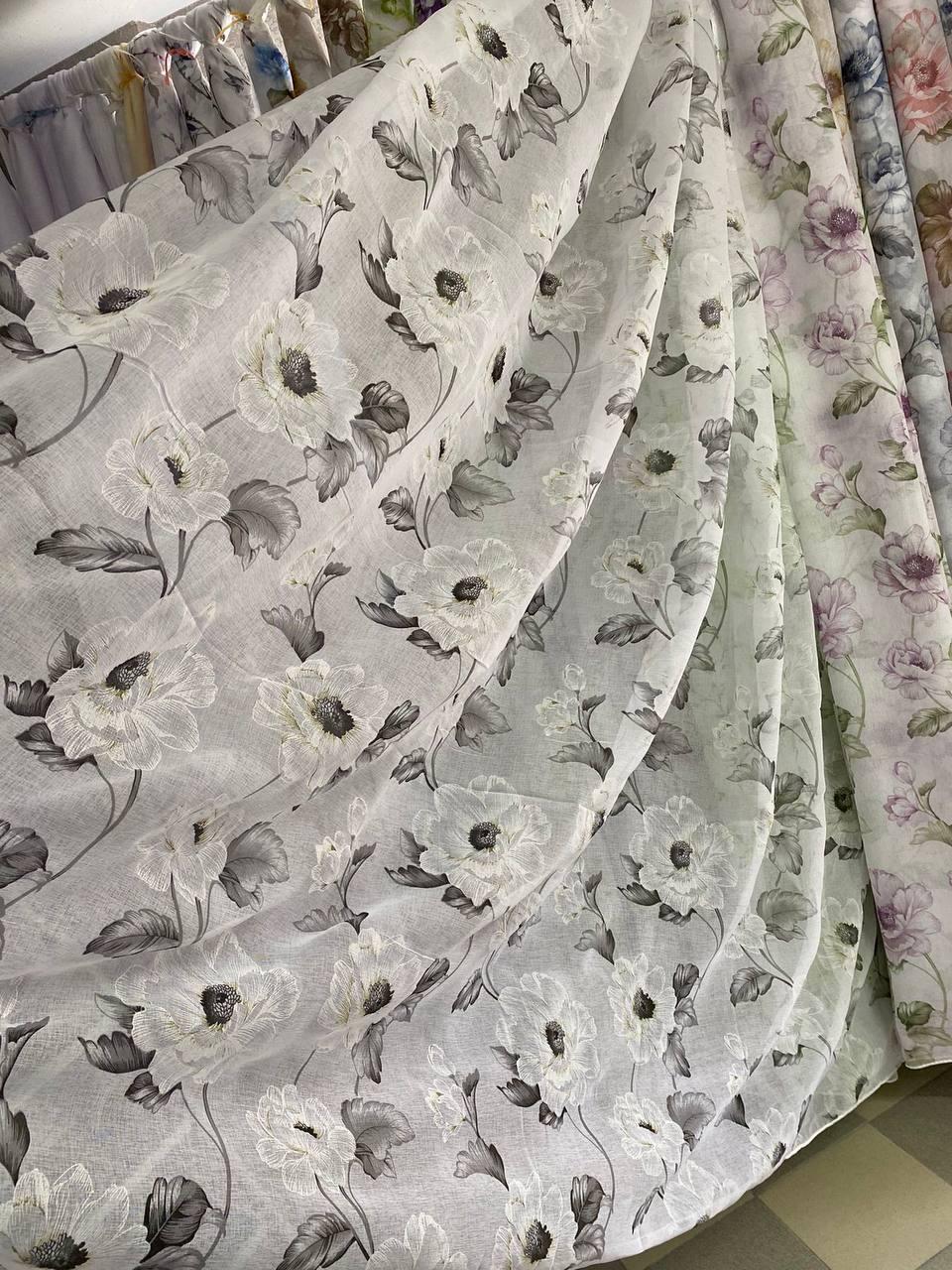 Тюль батист Піон - сірий