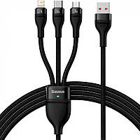 Кабель Baseus Flash Series II 3 in 1 USB to MicroUSB+Lightning+Type-C (66W, 1.2m) CASS040001 - Black