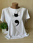 Оригінальна літня біла,чорна жіноча футболка з принтом, розмір 46,48, фото 2