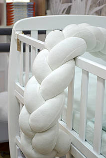 Бампер-косичка на ліжечко Twins 120 см 3х-прядний, white