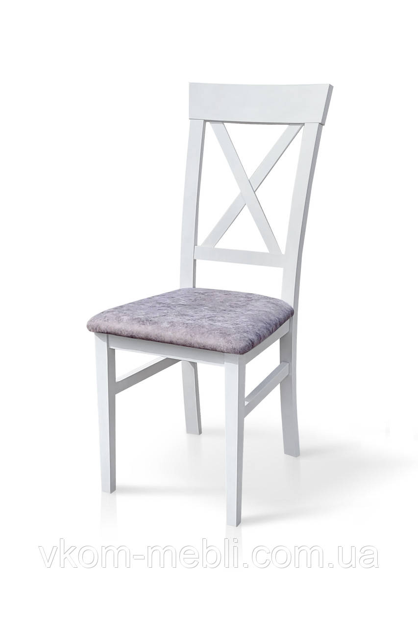 Стілець кухонний дерев'яний Крос м'який білий, фото 1