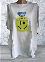 Модная женская футболка, яркие цвета , принт  медвежонок смайл, размер 48-54 оверсайз