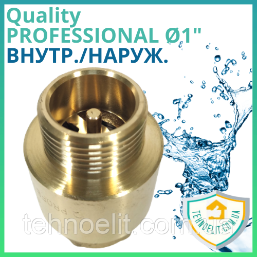 Зворотний клапан для води Quality Professional 100 Ø1" латунний, з латунним штоком, різьблення зовнішнє/внутрішнє