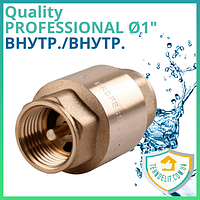 Обратный клапан для воды Quality Professional 100 Ø1" латунный, с латунным штоком, резьба внутрення/внутренняя