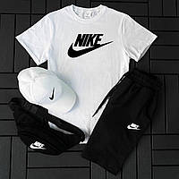 Спортивный летний костюм Nike белый мужской , Комплект Найк на лето 4в1 Футболка + Шорты + Кепка + Сумка trek