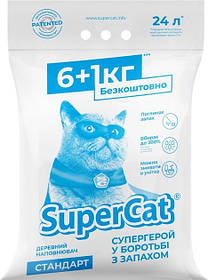 Наповнювач для котячого туалету SuperCat Стандарт дерев'яний з ароматизатором 6+1 кг