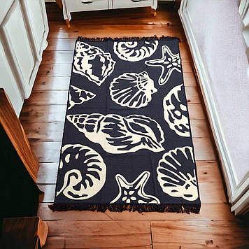 Безворсовий килим у розмірі 120х180 см Eko Sacil kilim, у вітальню, на кухню, спальню, Чорний Ракушка Туреччина