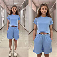 Стильный летний костюм для девочек " Boston" футболка и шорты, рубчик, размеры на рост 134 - 160
