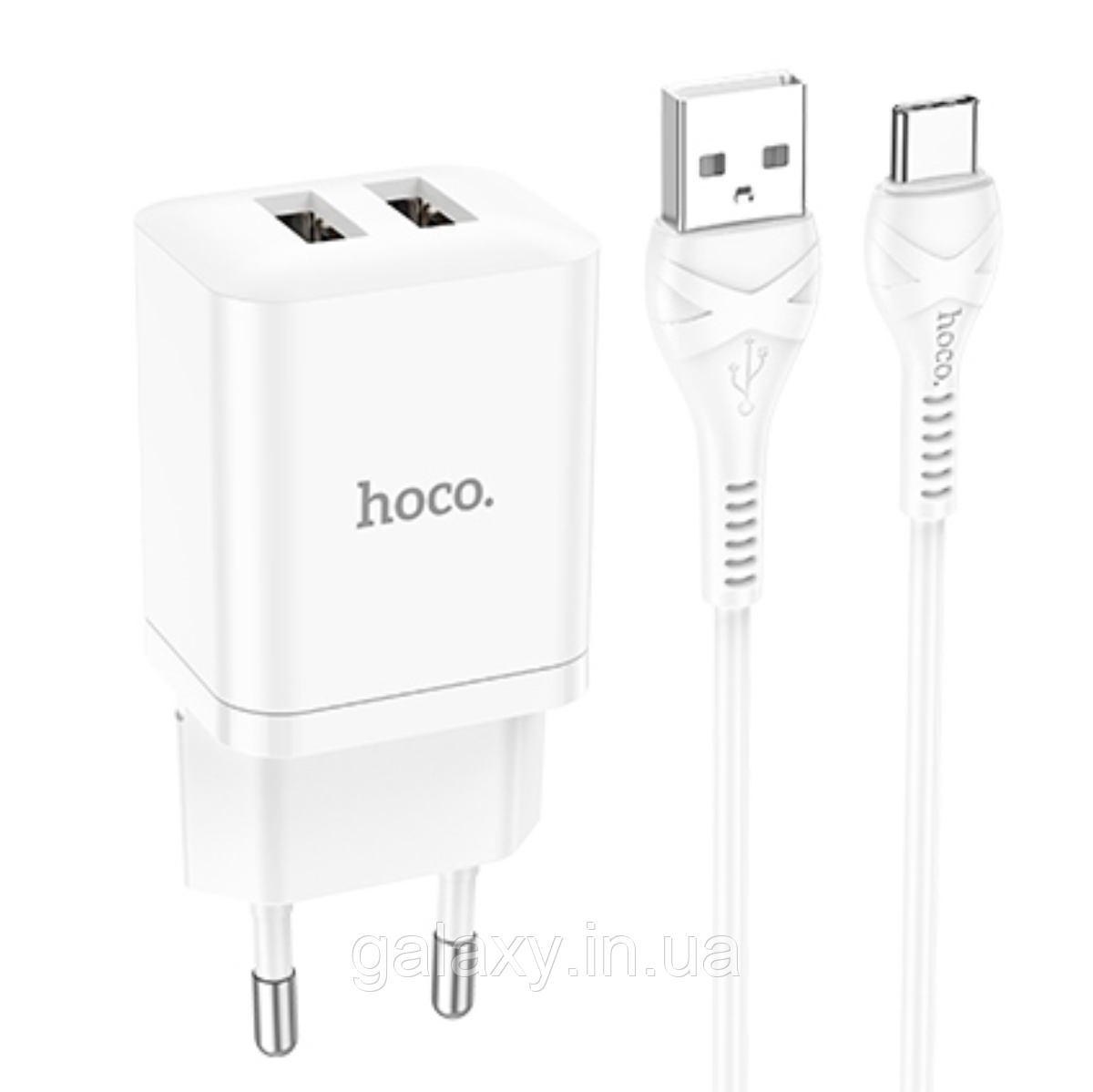 Зарядний пристрій Hoco 2xUSB + кабель Type-C N25 White, фото 1