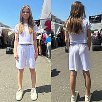 Стильный летний костюм для девочек " Boston" футболка и шорты, рубчик, размеры на рост 134 - 160