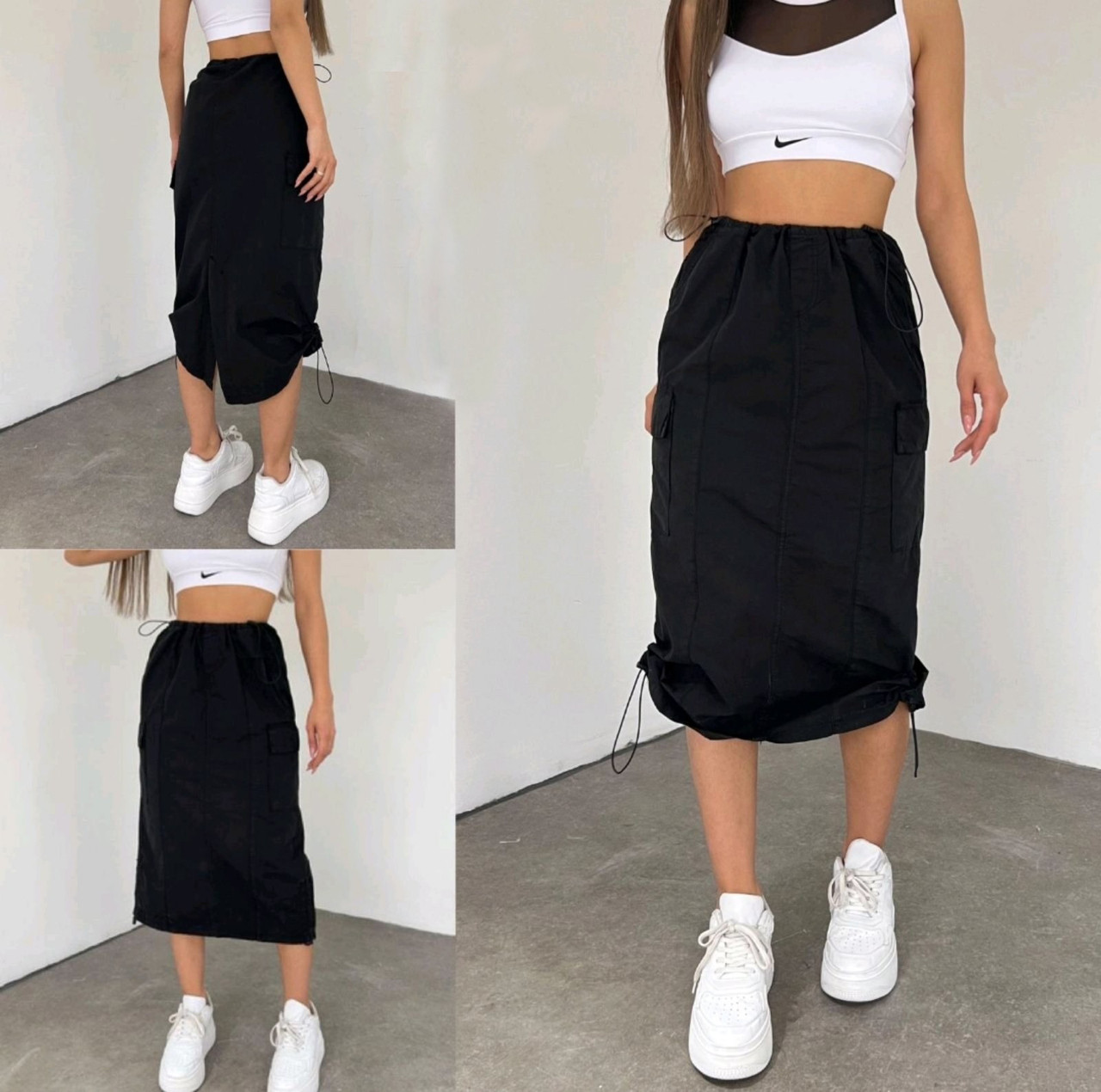 Жіноча котонова чорна спідниця на затяжках, фото 1