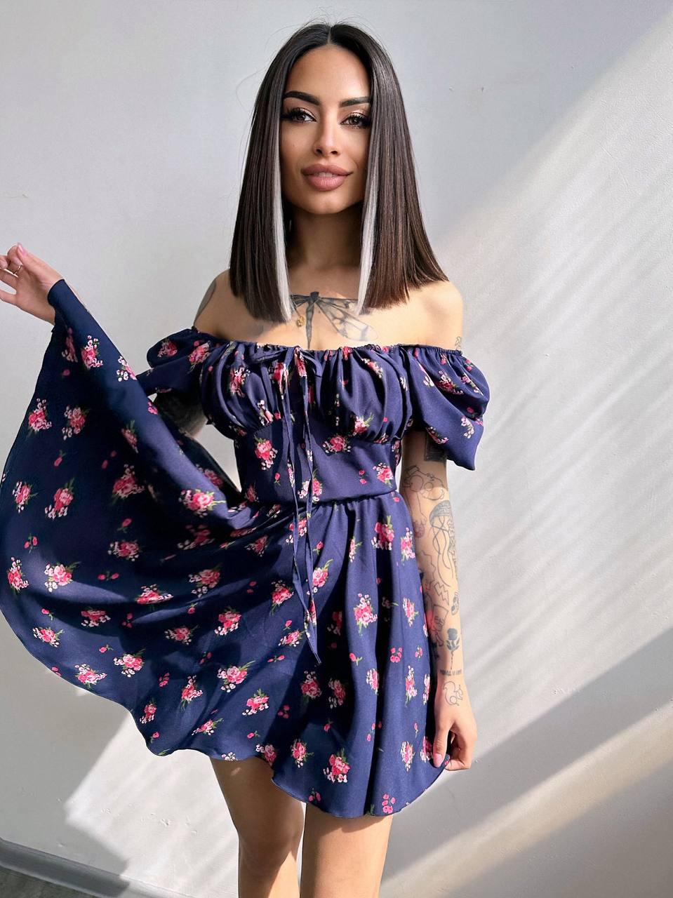 Коротке плаття з відкритими плечима з призбираним верхом і пишною спідницею (р. S, M) 66035271Е, фото 1