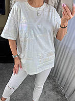 Женская оверсайз футболка со спущенными плечами с контрастной сеткой на спине (р. 44-48) 91FU1147