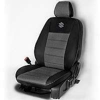 Чехлы на сиденья Сузуки СХ4 (Suzuki SX4) экокожа + ткань с логотипом