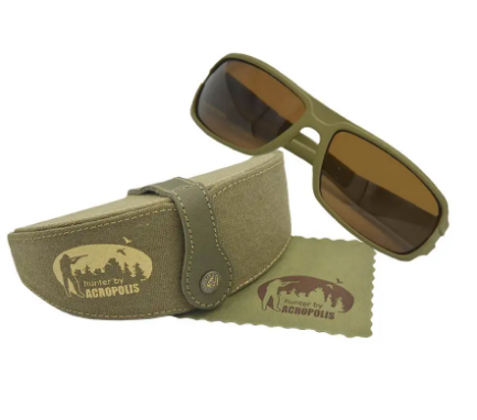 Чоловічі сонцезахисні окуляри для полювання в жорсткому джинсовому футлярі на латунній кнопці, фото 1